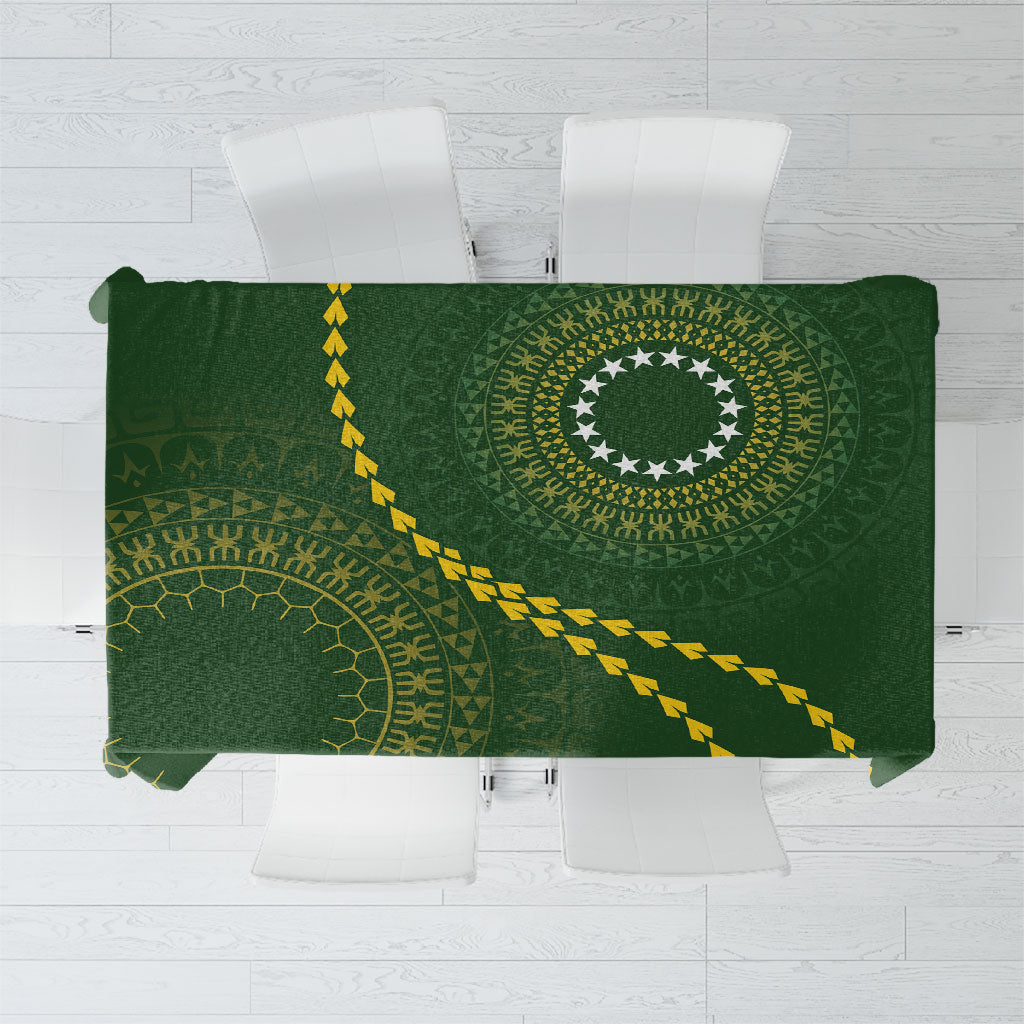 Cook Islands Rugby Tablecloth Kuki Tapa Motifs - Medallion Of Stars LT7 Dark Green - Polynesian Pride