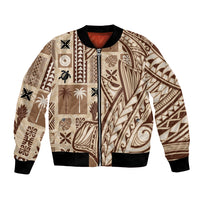 Samoa Tapa Bomber Jacket Siapo Mix Tatau Patterns LT7 Unisex Beige - Polynesian Pride