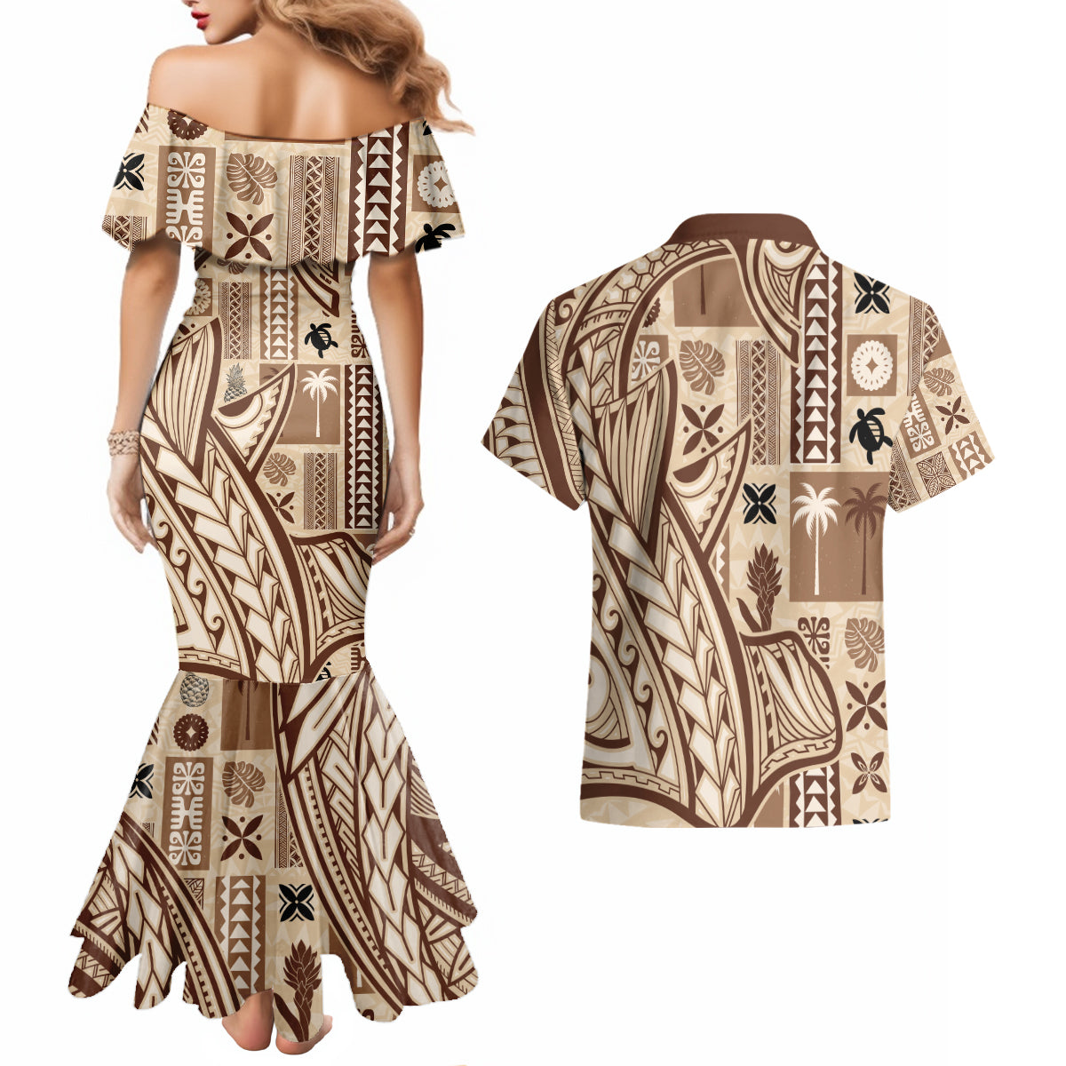 samoa-tapa-couples-matching-mermaid-dress-and-hawaiian-shirt-siapo-mix-tatau-patterns