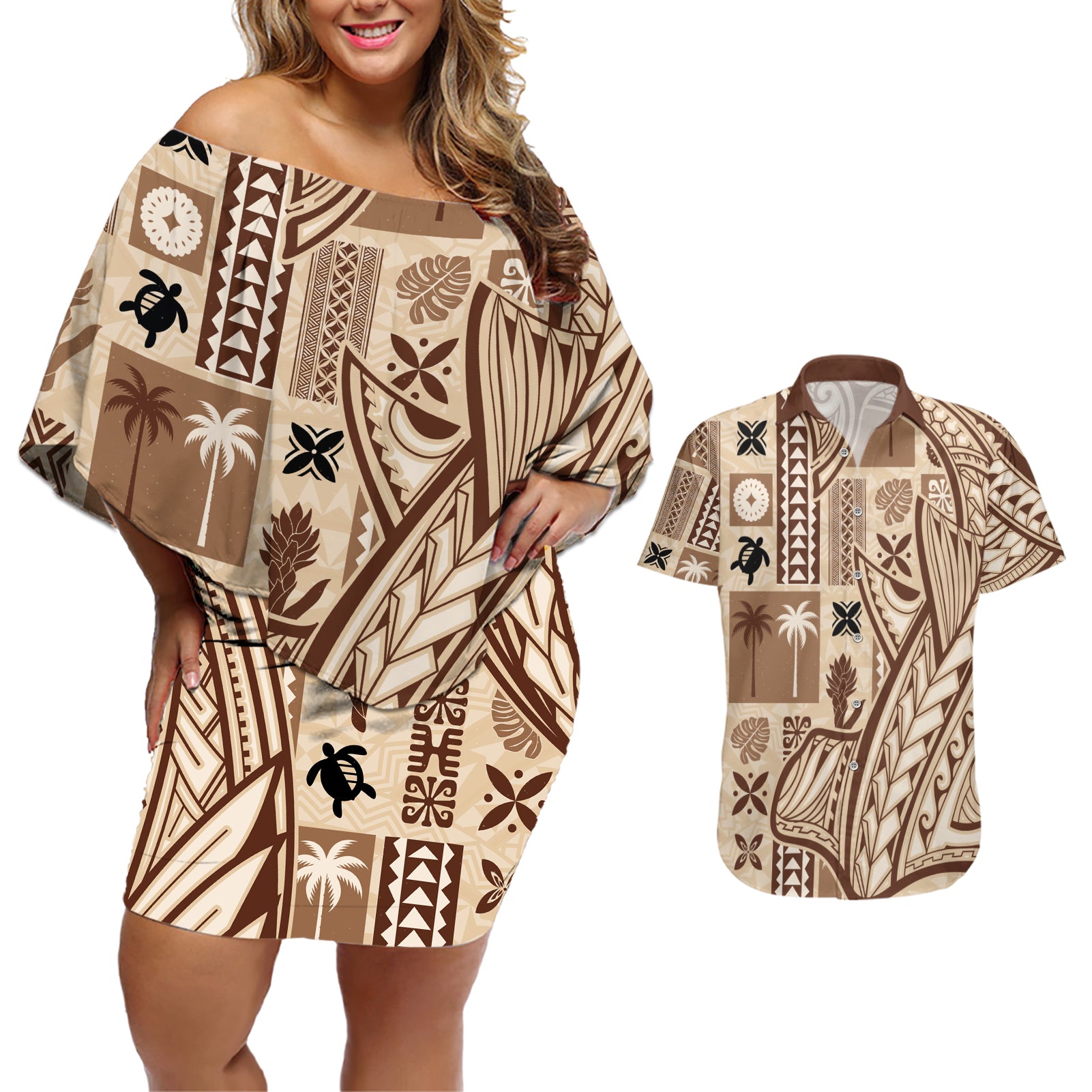 samoa-tapa-couples-matching-off-shoulder-short-dress-and-hawaiian-shirt-siapo-mix-tatau-patterns