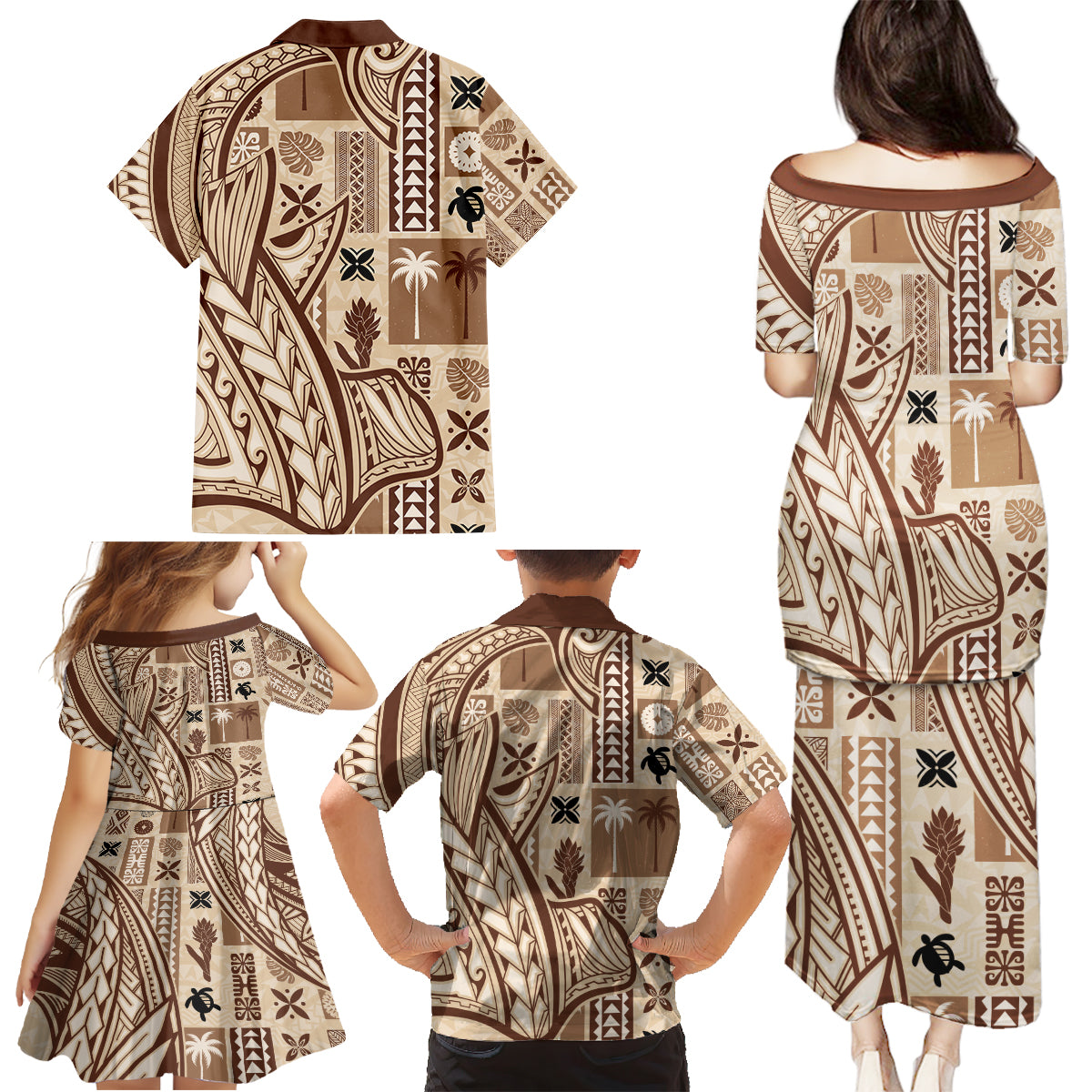 Samoa Tapa Family Matching Puletasi Dress and Hawaiian Shirt Siapo Mix Tatau Patterns LT7 - Polynesian Pride