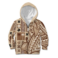 Samoa Tapa Kid Hoodie Siapo Mix Tatau Patterns LT7 Zip Hoodie Beige - Polynesian Pride