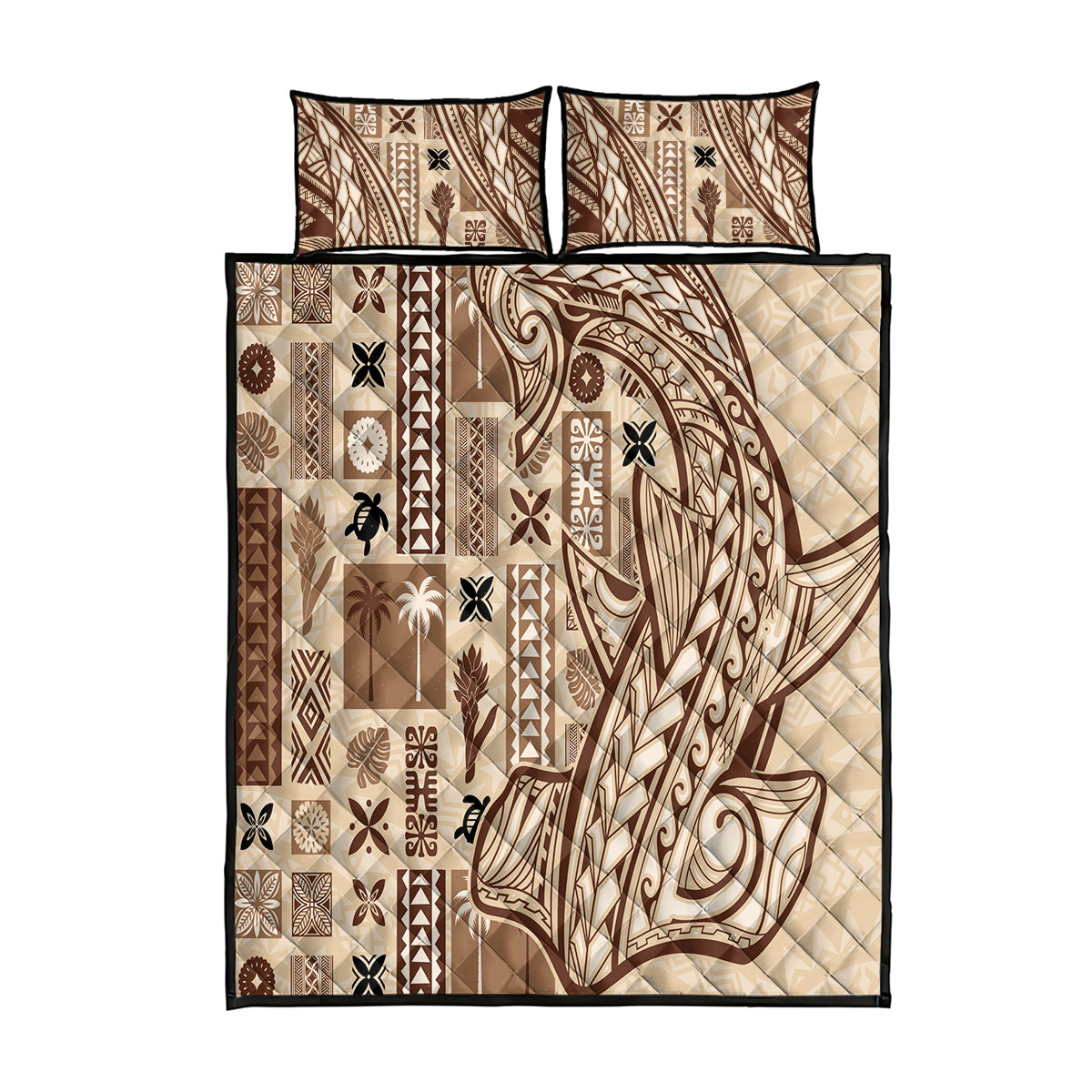 Samoa Tapa Quilt Bed Set Siapo Mix Tatau Patterns LT7 Beige - Polynesian Pride