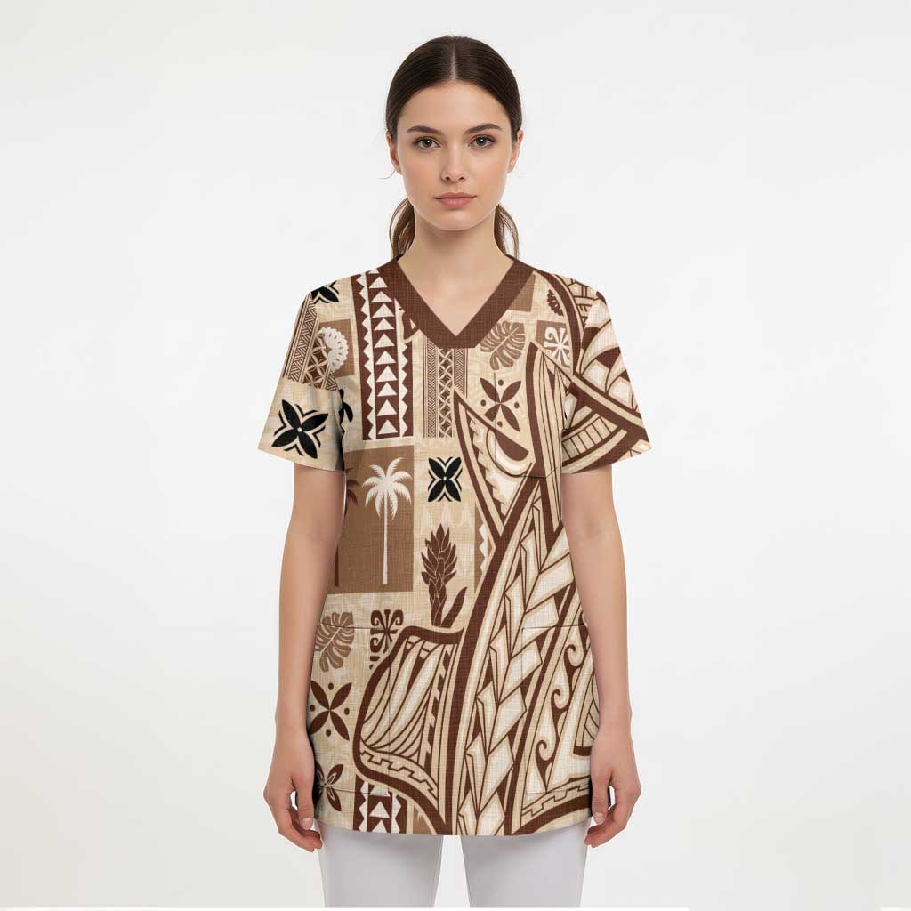 Samoa Tapa Scrub Top Siapo Mix Tatau Patterns - Polynesian Pride