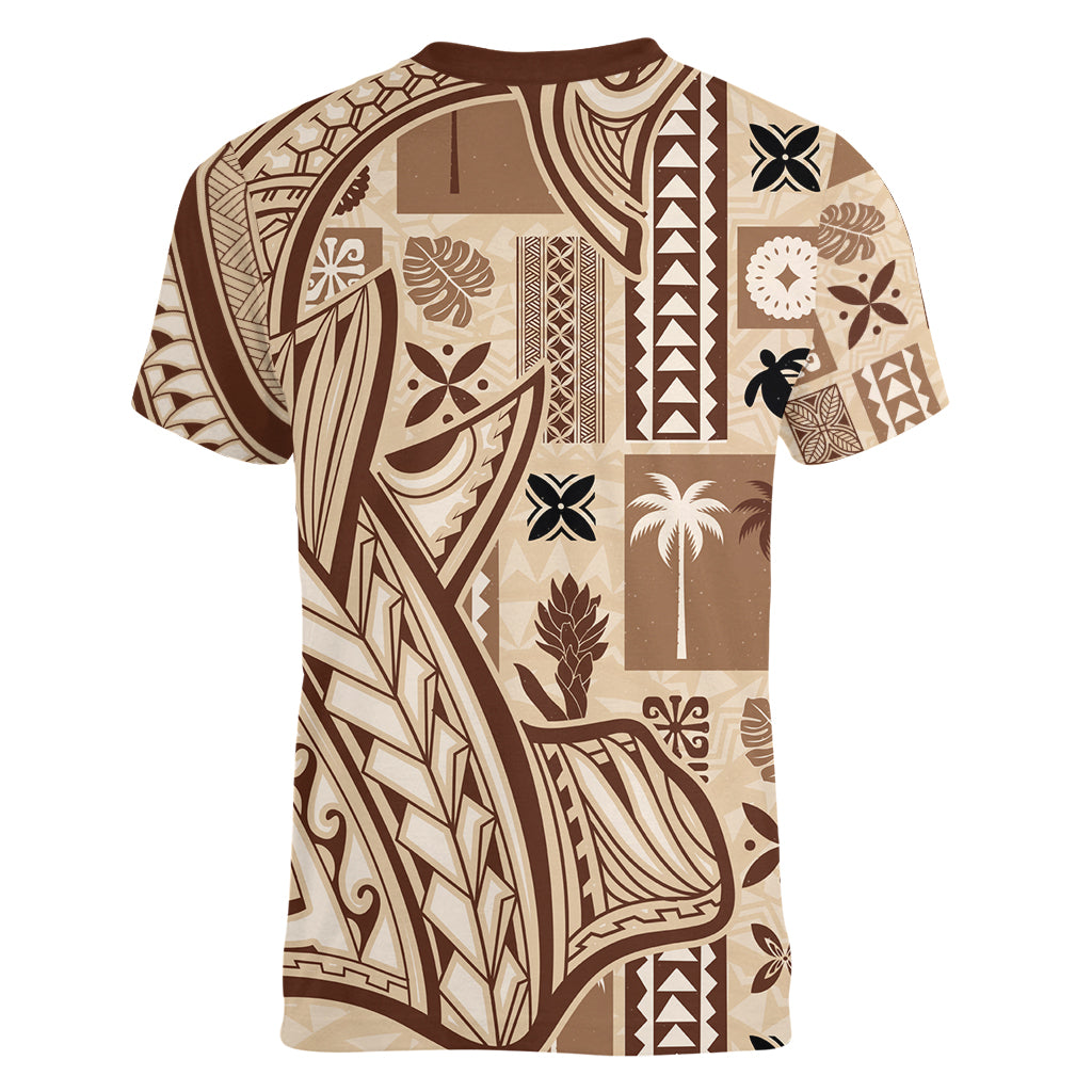 Samoa Tapa Women V Neck T Shirt Siapo Mix Tatau Patterns LT7 - Polynesian Pride