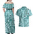 Samoa Tapa Couples Matching Off Shoulder Maxi Dress and Hawaiian Shirt Siapo Mix Tatau Patterns - Teal LT7 - Polynesian Pride