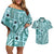 Samoa Tapa Couples Matching Off Shoulder Short Dress and Hawaiian Shirt Siapo Mix Tatau Patterns - Teal LT7 Teal - Polynesian Pride