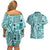 Samoa Tapa Couples Matching Off Shoulder Short Dress and Hawaiian Shirt Siapo Mix Tatau Patterns - Teal LT7 - Polynesian Pride