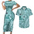 Samoa Tapa Couples Matching Short Sleeve Bodycon Dress and Hawaiian Shirt Siapo Mix Tatau Patterns - Teal LT7 Teal - Polynesian Pride