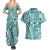 Samoa Tapa Couples Matching Summer Maxi Dress and Hawaiian Shirt Siapo Mix Tatau Patterns - Teal LT7 - Polynesian Pride