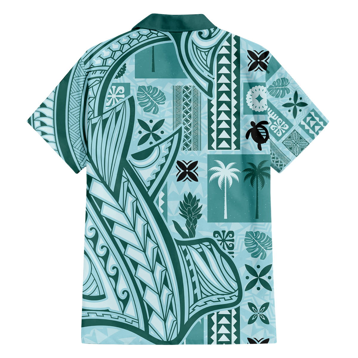 Samoa Tapa Family Matching Tank Maxi Dress and Hawaiian Shirt Siapo Mix Tatau Patterns - Teal LT7 - Polynesian Pride