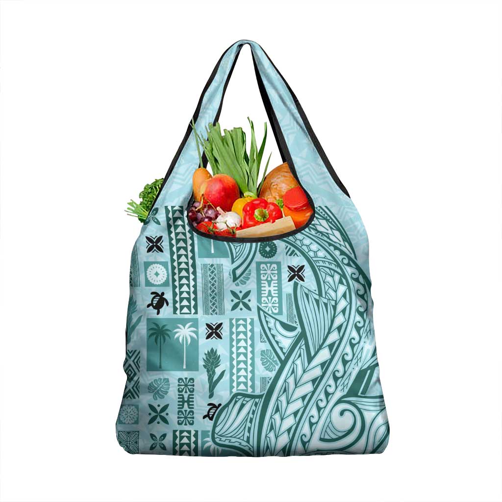 Samoa Tapa Grocery Bag Siapo Mix Tatau Patterns - Teal