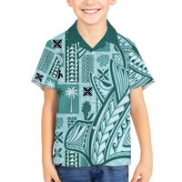 Samoa Tapa Kid Hawaiian Shirt Siapo Mix Tatau Patterns - Teal LT7 Kid Teal - Polynesian Pride