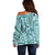 Samoa Tapa Off Shoulder Sweater Siapo Mix Tatau Patterns - Teal LT7 - Polynesian Pride