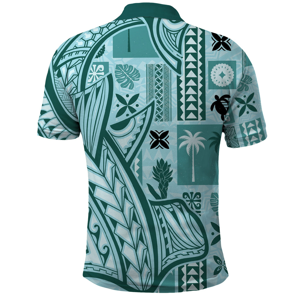 Samoa Tapa Polo Shirt Siapo Mix Tatau Patterns - Teal LT7 - Polynesian Pride
