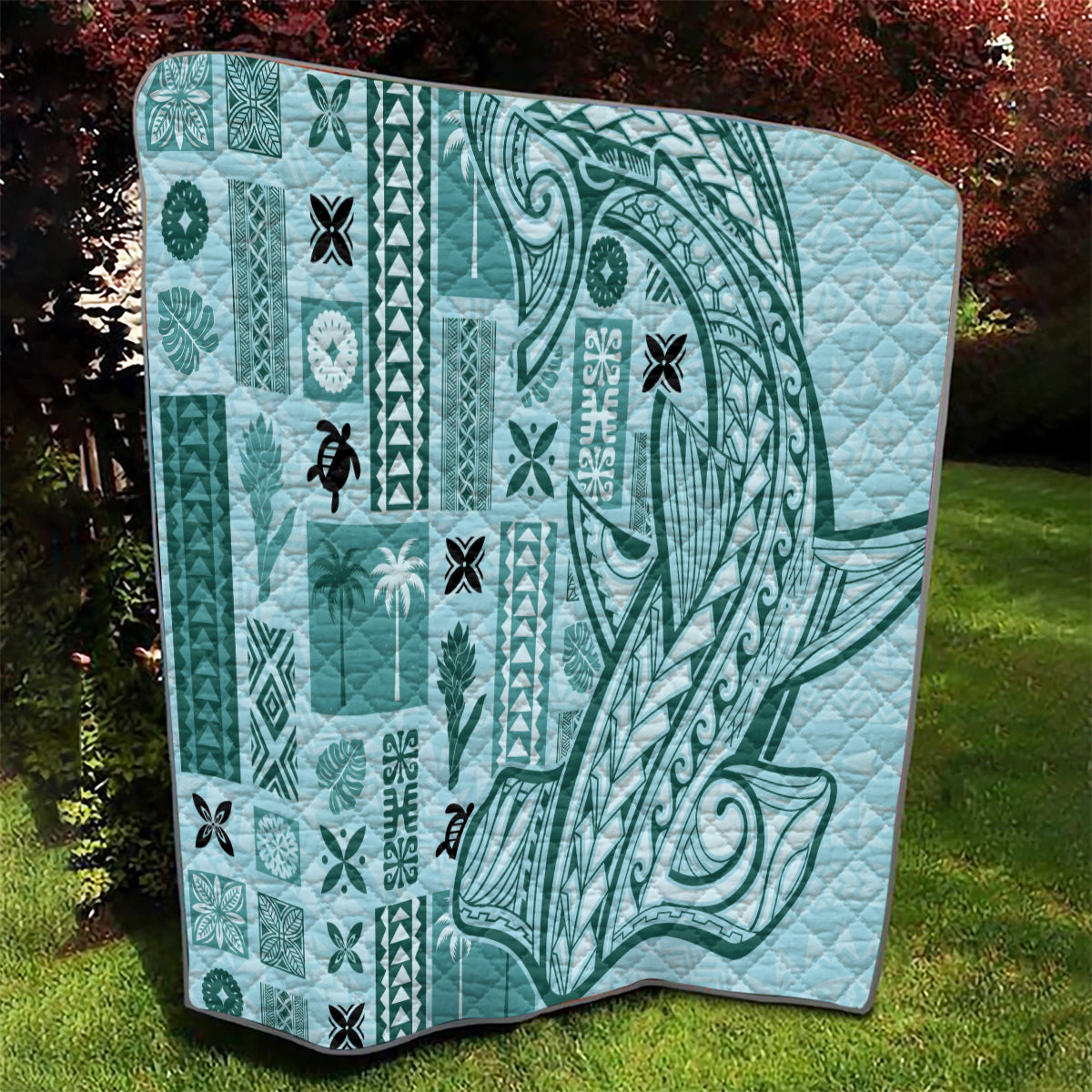 Samoa Tapa Quilt - Siapo Mix Tatau Patterns Teal LT7 - Polynesian Pride