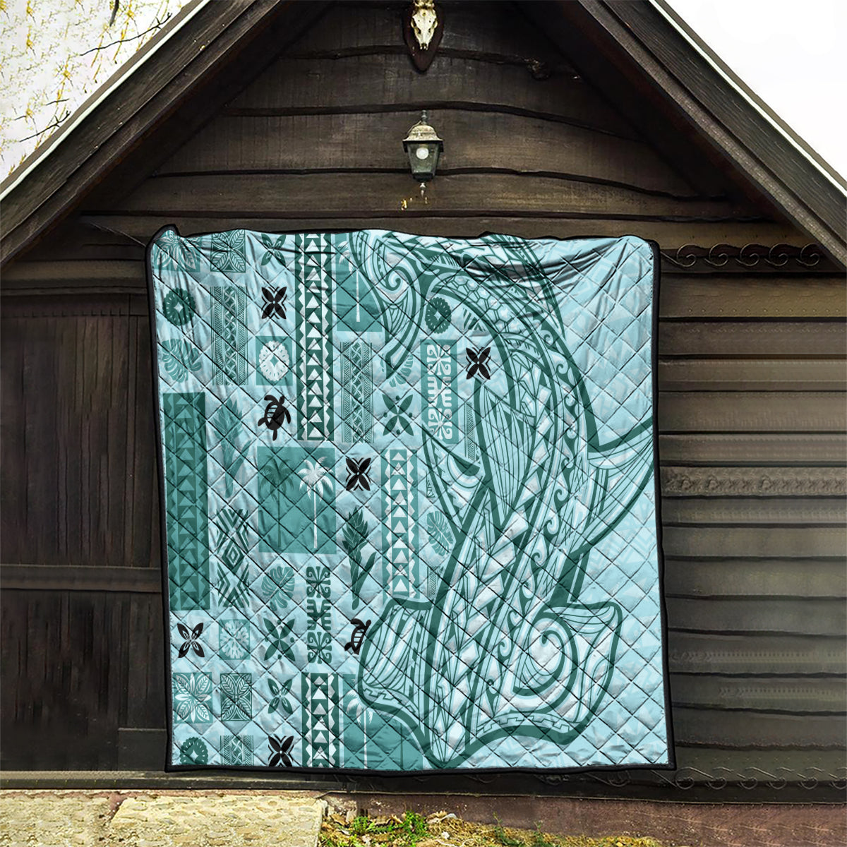 Samoa Tapa Quilt - Siapo Mix Tatau Patterns Teal LT7 - Polynesian Pride