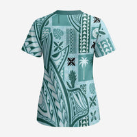 Samoa Tapa Scrub Top Siapo Mix Tatau Patterns - Teal - Polynesian Pride