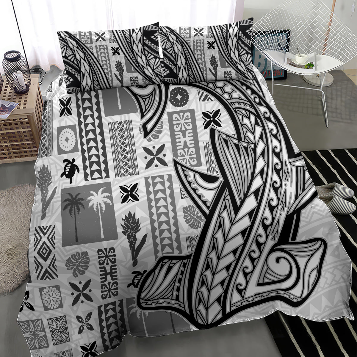 Samoa Tapa Bedding Set Siapo Mix Tatau Patterns - White LT7 - Polynesian Pride