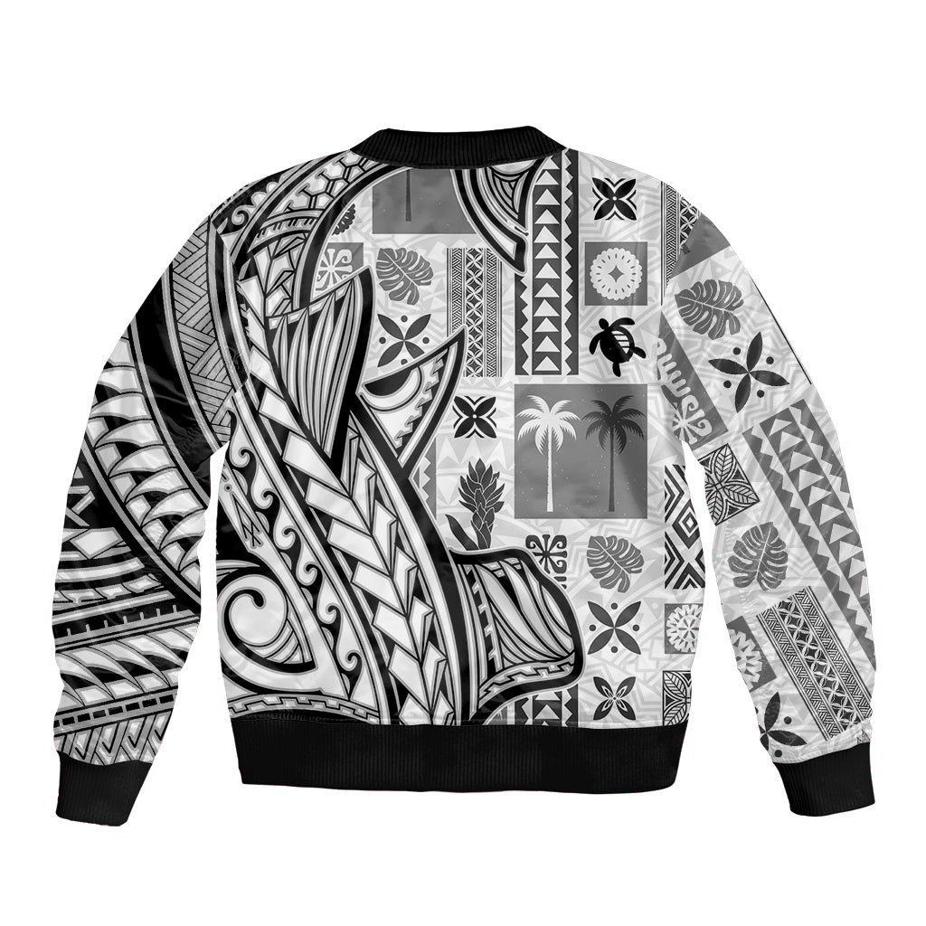 Samoa Tapa Bomber Jacket Siapo Mix Tatau Patterns - White LT7 - Polynesian Pride