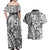 Samoa Tapa Couples Matching Off Shoulder Maxi Dress and Hawaiian Shirt Siapo Mix Tatau Patterns - White LT7 - Polynesian Pride