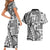 Samoa Tapa Couples Matching Short Sleeve Bodycon Dress and Hawaiian Shirt Siapo Mix Tatau Patterns - White LT7 - Polynesian Pride