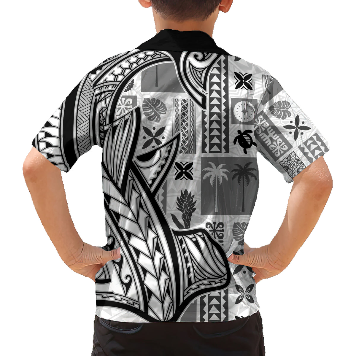 Samoa Tapa Kid Hawaiian Shirt Siapo Mix Tatau Patterns - White LT7 - Polynesian Pride