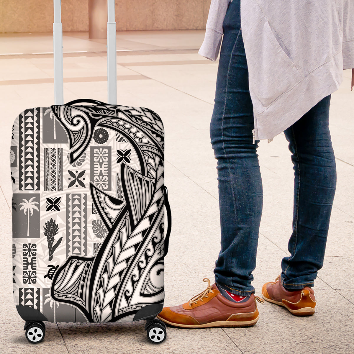 Samoa Tapa Luggage Cover Siapo Mix Tatau Patterns - White LT7 White - Polynesian Pride