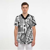 Samoa Tapa Scrub Top Siapo Mix Tatau Patterns - White - Polynesian Pride