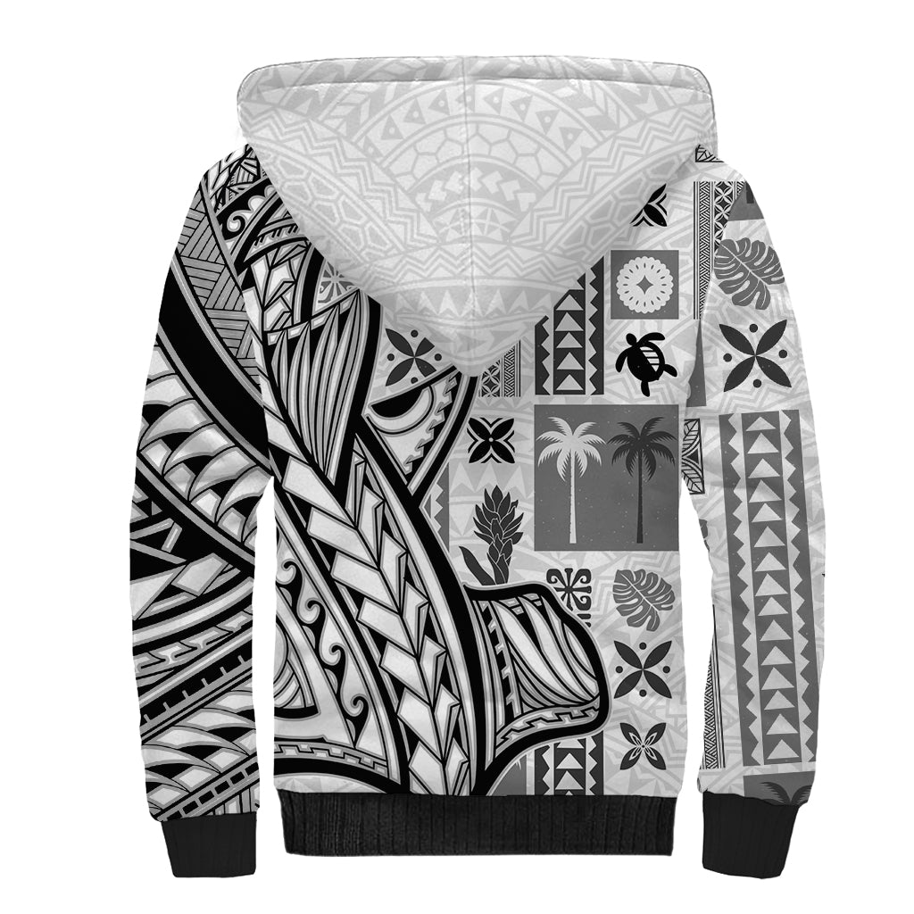 Samoa Tapa Sherpa Hoodie Siapo Mix Tatau Patterns - White LT7 - Polynesian Pride