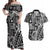 Samoa Tapa Couples Matching Off Shoulder Maxi Dress and Hawaiian Shirt Siapo Mix Tatau Patterns - Black LT7 Black - Polynesian Pride