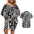 Samoa Tapa Couples Matching Off Shoulder Short Dress and Hawaiian Shirt Siapo Mix Tatau Patterns - Black LT7 Black - Polynesian Pride