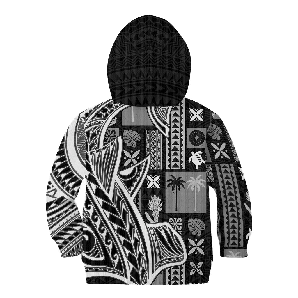 Samoa Tapa Kid Hoodie Siapo Mix Tatau Patterns - Black LT7 - Polynesian Pride