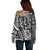 Samoa Tapa Off Shoulder Sweater Siapo Mix Tatau Patterns - Black LT7 - Polynesian Pride