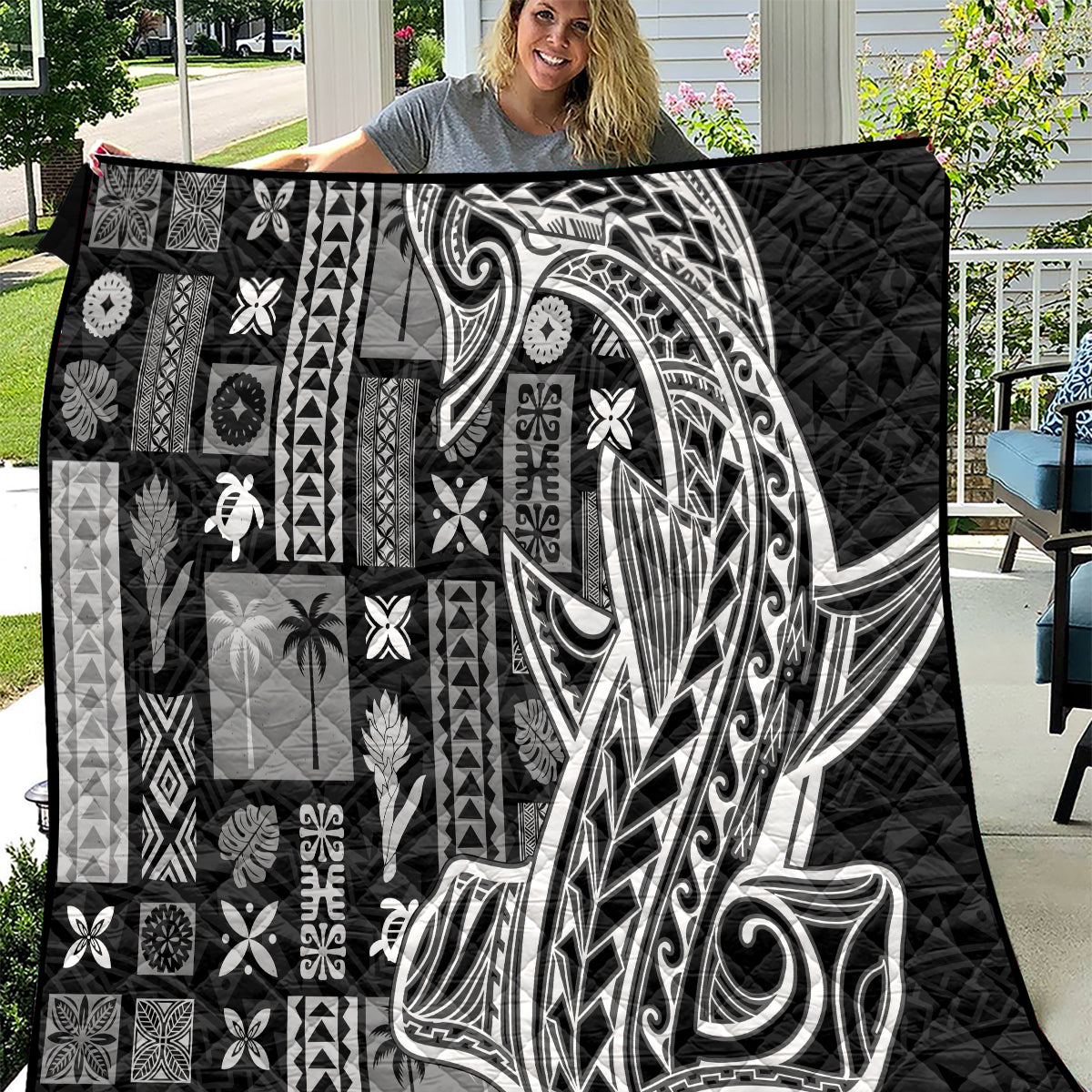 Samoa Tapa Quilt - Siapo Mix Tatau Patterns Black LT7 Black - Polynesian Pride