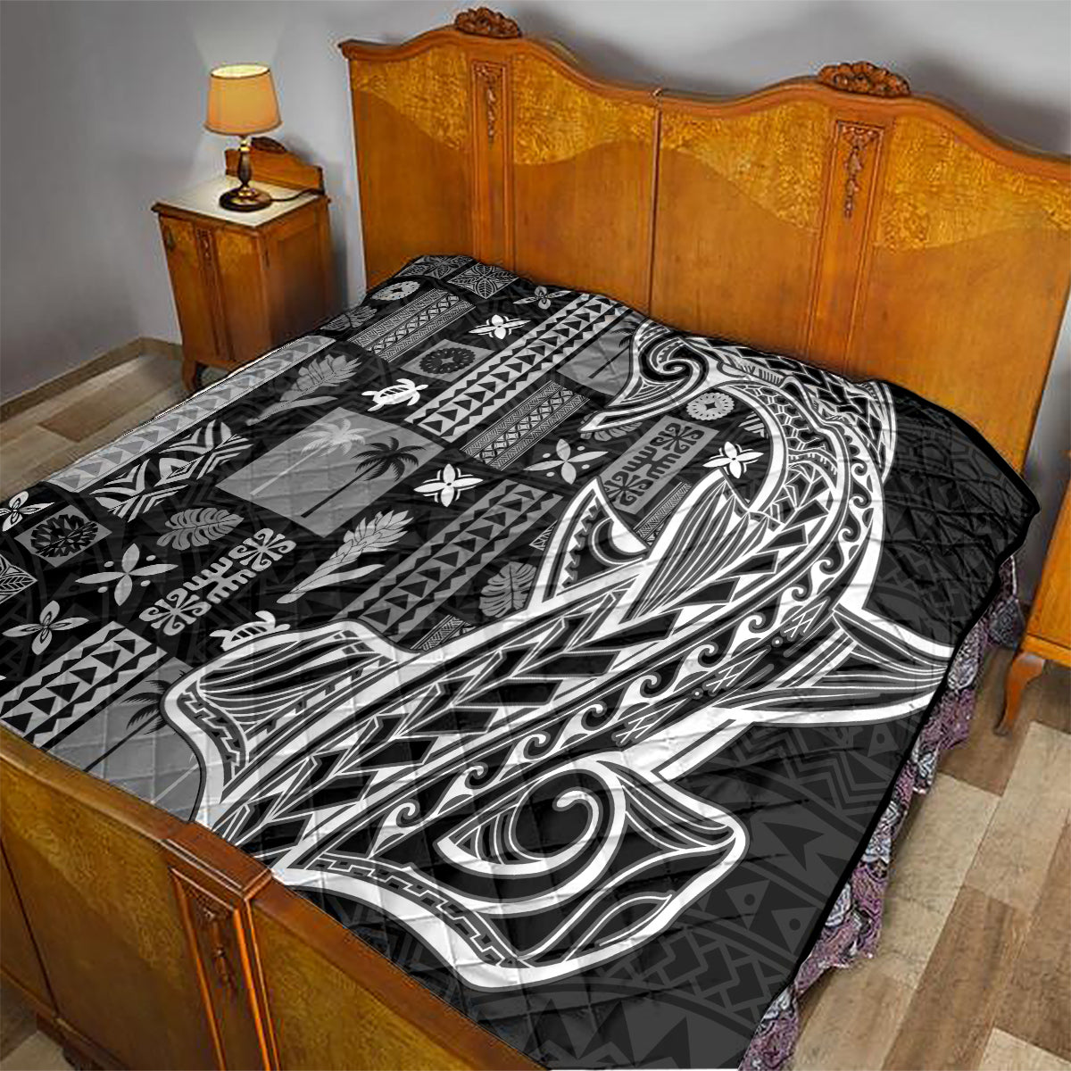 Samoa Tapa Quilt - Siapo Mix Tatau Patterns Black LT7 - Polynesian Pride