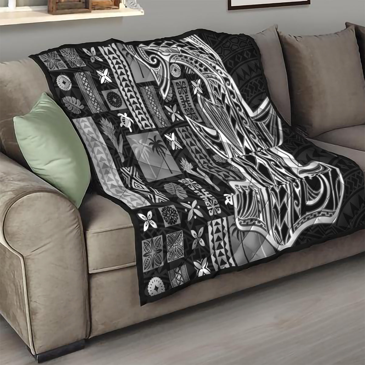 Samoa Tapa Quilt - Siapo Mix Tatau Patterns Black LT7 - Polynesian Pride