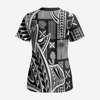Samoa Tapa Scrub Top Siapo Mix Tatau Patterns - Black - Polynesian Pride