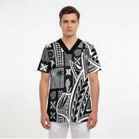 Samoa Tapa Scrub Top Siapo Mix Tatau Patterns - Black - Polynesian Pride