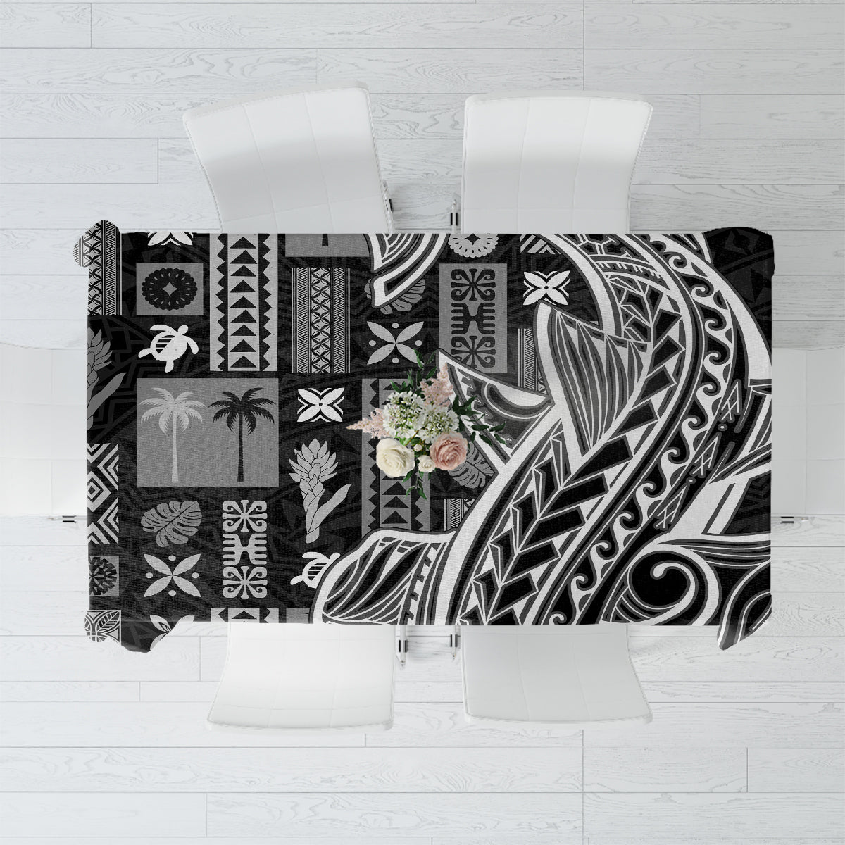 Samoa Tapa Tablecloth Siapo Mix Tatau Patterns - Black LT7 Black - Polynesian Pride