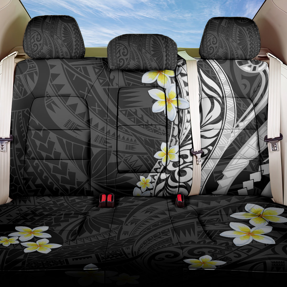 Hawaii Aloha Back Car Seat Cover Plumeria Vintage - Black LT7