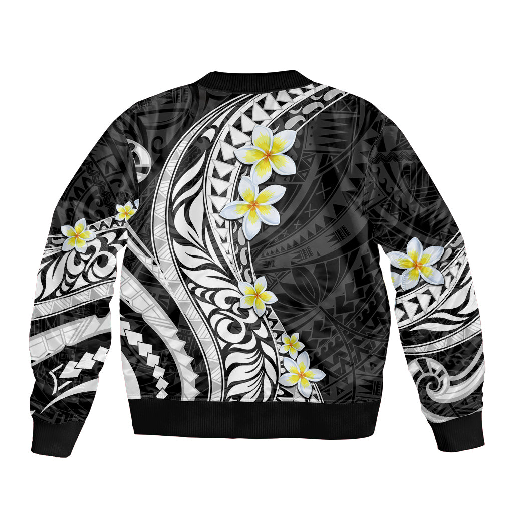 Hawaii Aloha Bomber Jacket Plumeria Vintage - Black LT7 - Polynesian Pride