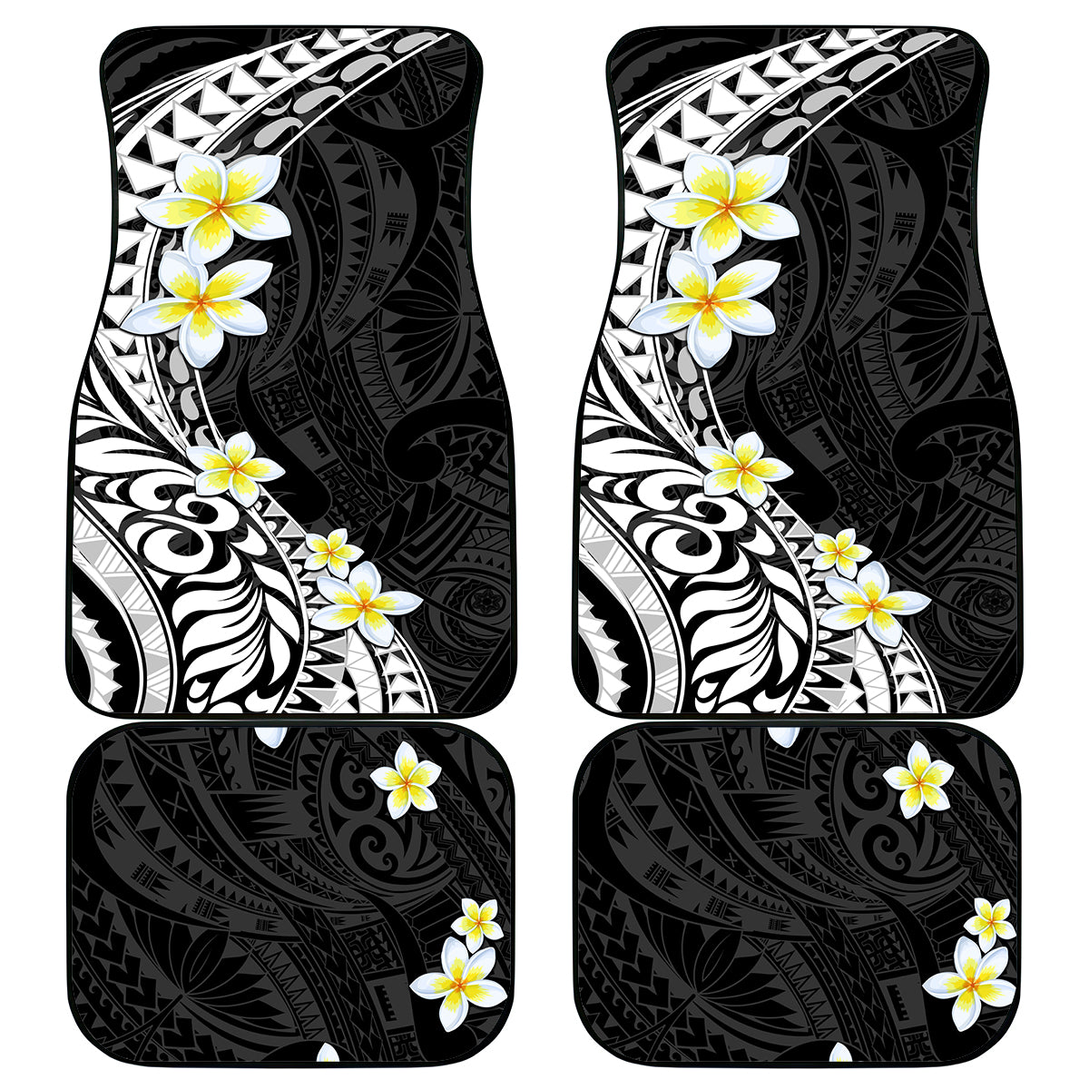 Hawaii Aloha Car Mats Plumeria Vintage - Black LT7 Black - Polynesian Pride