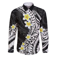 Hawaii Aloha Family Matching Off Shoulder Maxi Dress and Hawaiian Shirt Plumeria Vintage - Black LT7 Dad's Shirt - Long Sleeve Black - Polynesian Pride
