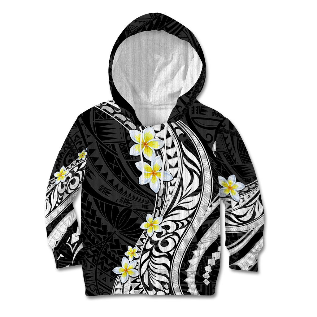 Hawaii Aloha Kid Hoodie Plumeria Vintage - Black LT7 Hoodie Black - Polynesian Pride