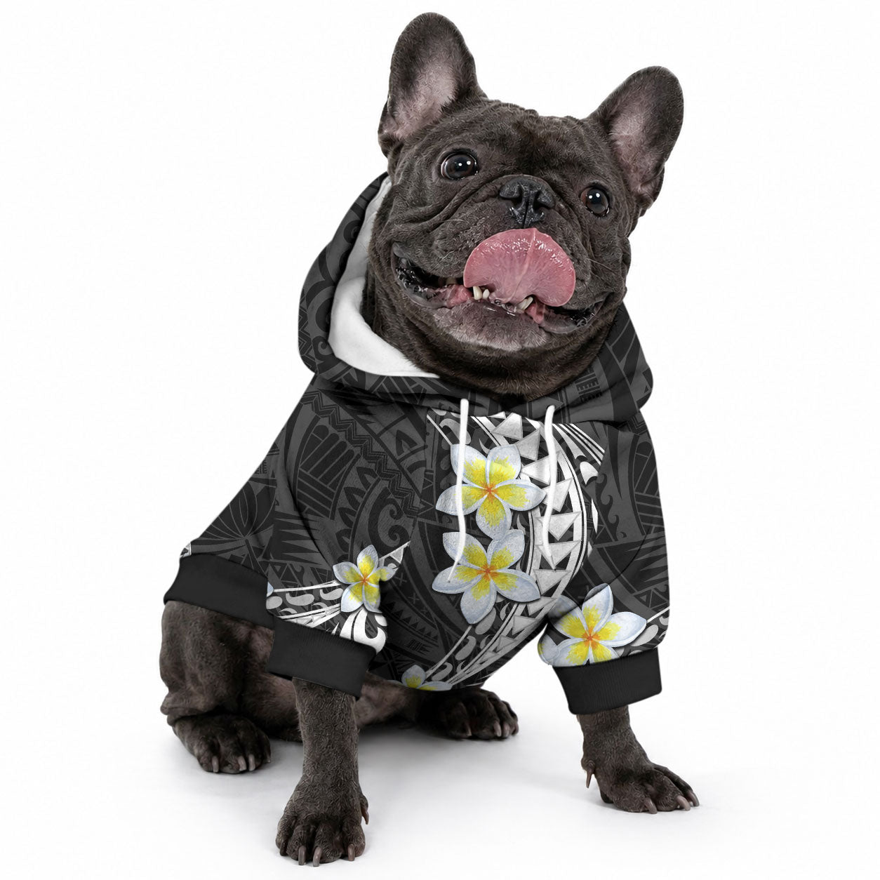 Hawaii Aloha Pet Hoodie Plumeria Vintage - Black