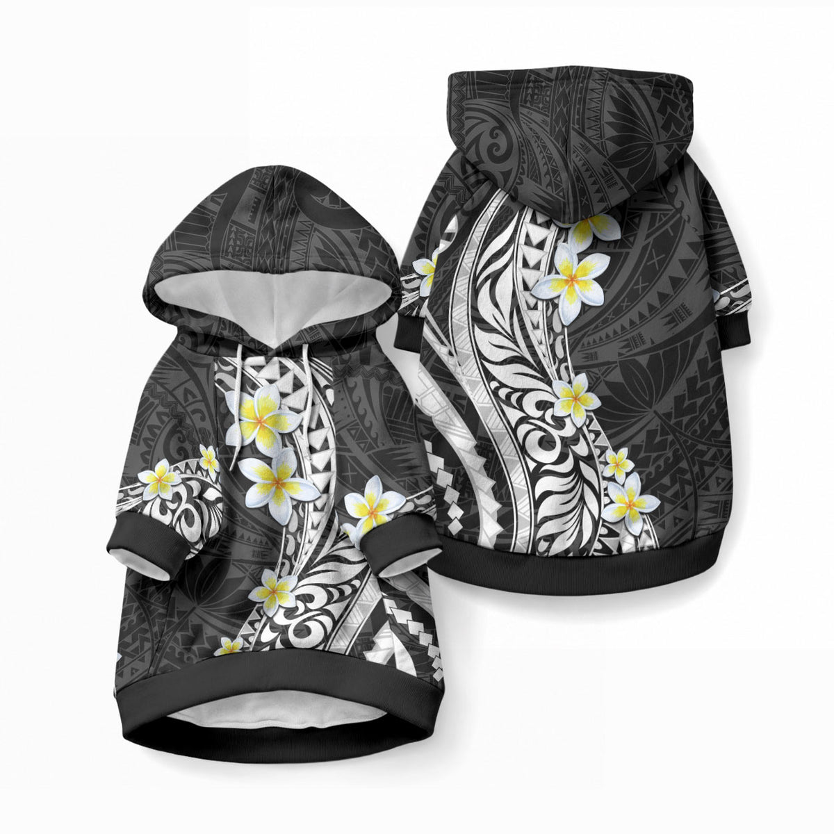 Hawaii Aloha Pet Hoodie Plumeria Vintage - Black