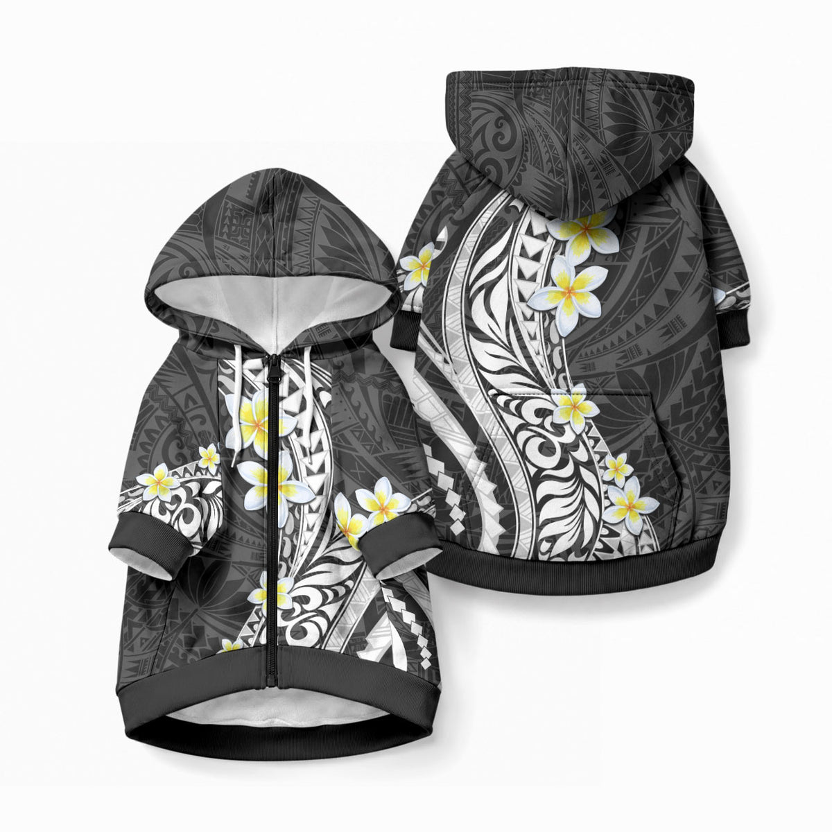 Hawaii Aloha Pet Hoodie Plumeria Vintage - Black