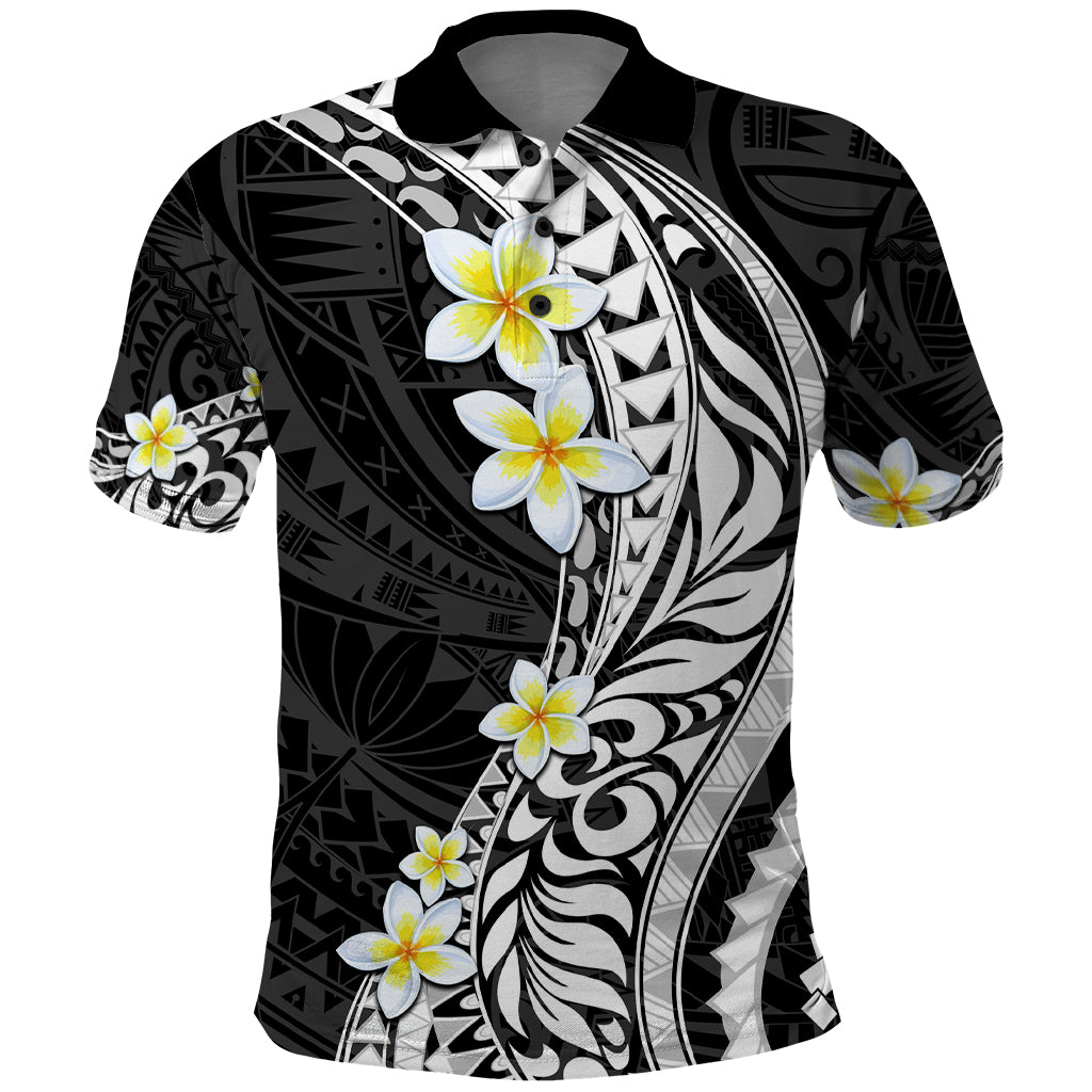Hawaii Aloha Polo Shirt Plumeria Vintage - Black LT7 Black - Polynesian Pride