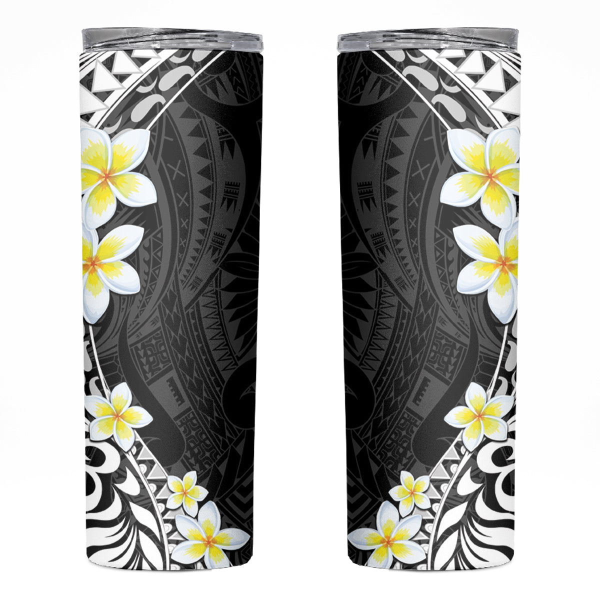 Hawaii Aloha Skinny Tumbler Plumeria Vintage - Black